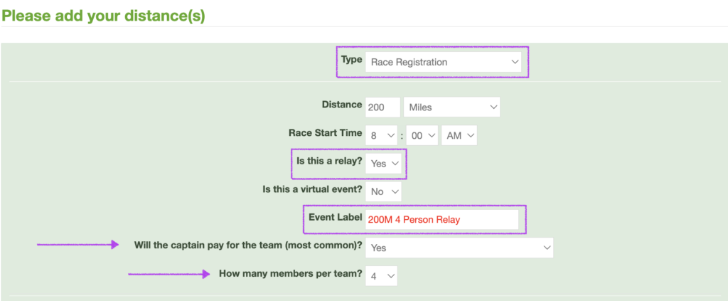Relay event setup screenshot