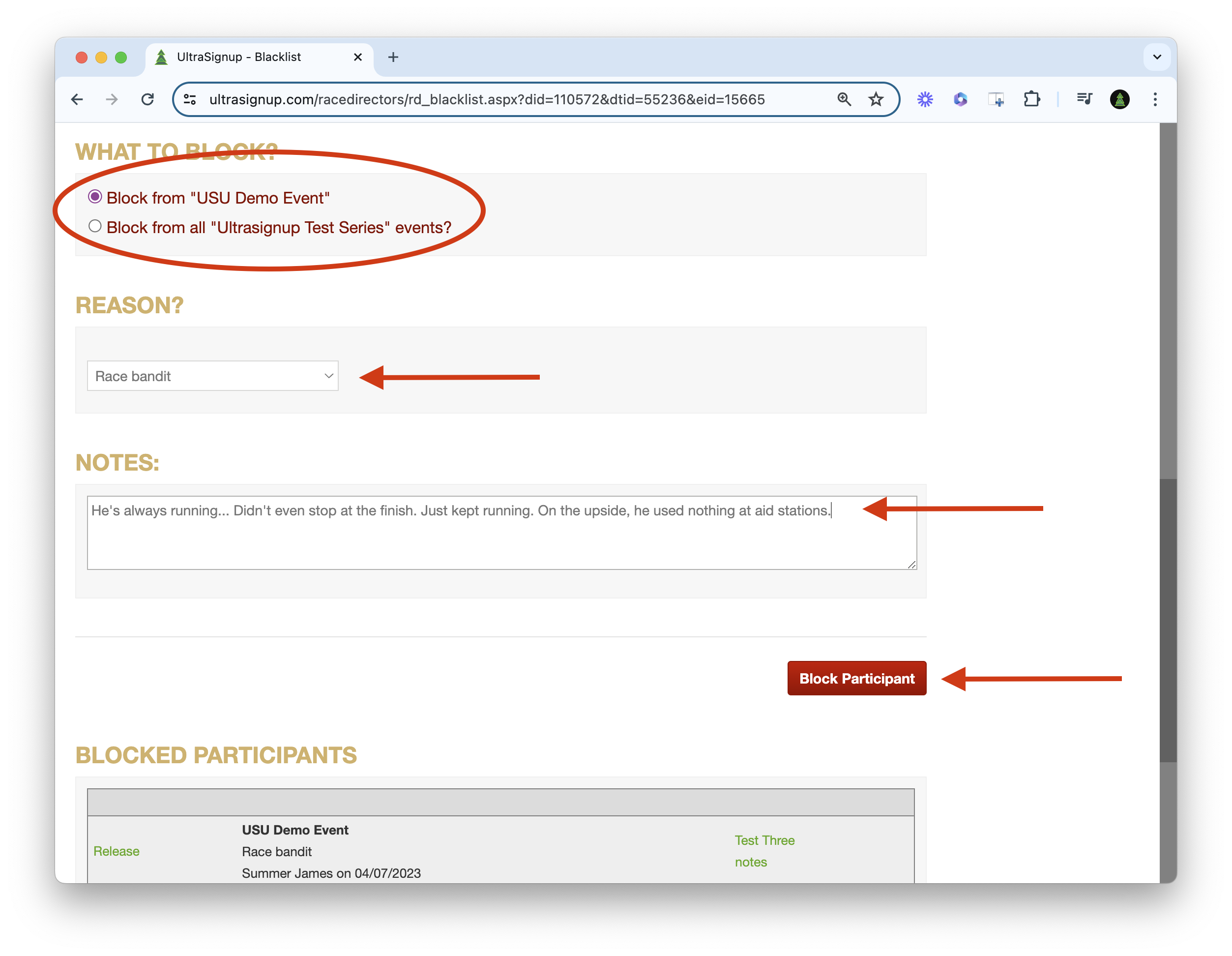 Blocking options screenshot